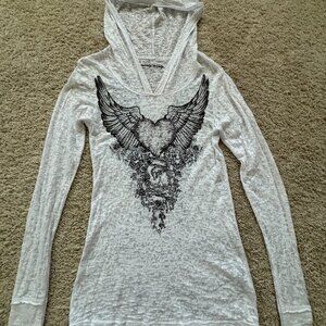 Twenty-Twenty White Burnout Hoodie with Rhinestones Size S